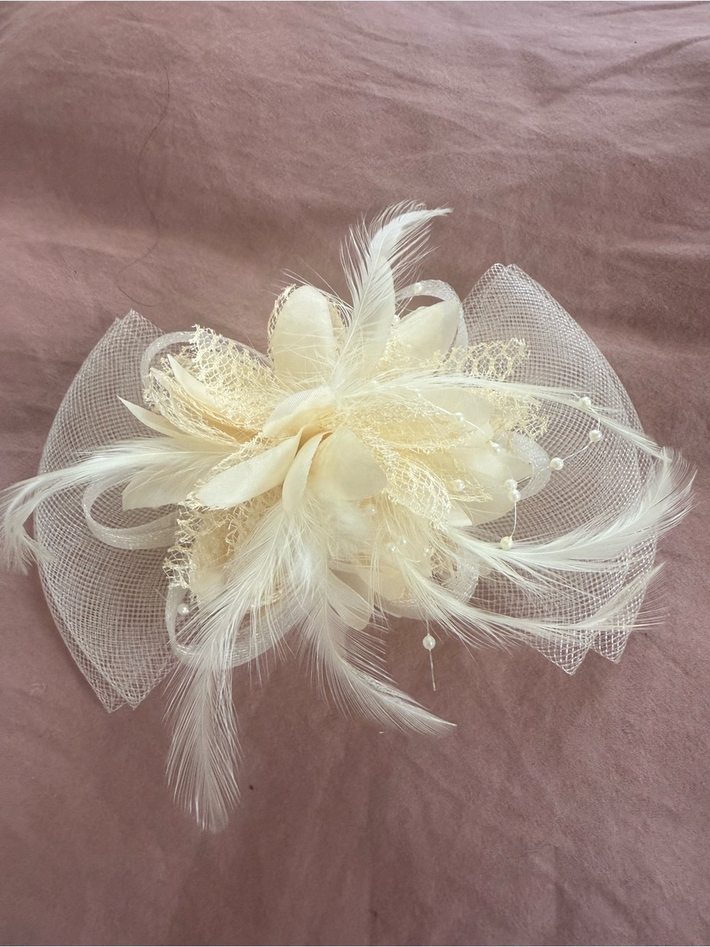 Elegant Ivory Feather & Netting Fascinator - Women Accessories